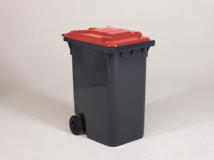 Contentor 360 litros, 600x890x1100 mm corpo antracite com tampa vermelho