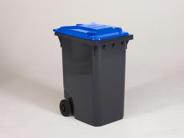 Contentor 240 litros, 580x740x1070 mm corpo antracite com tampa azul
