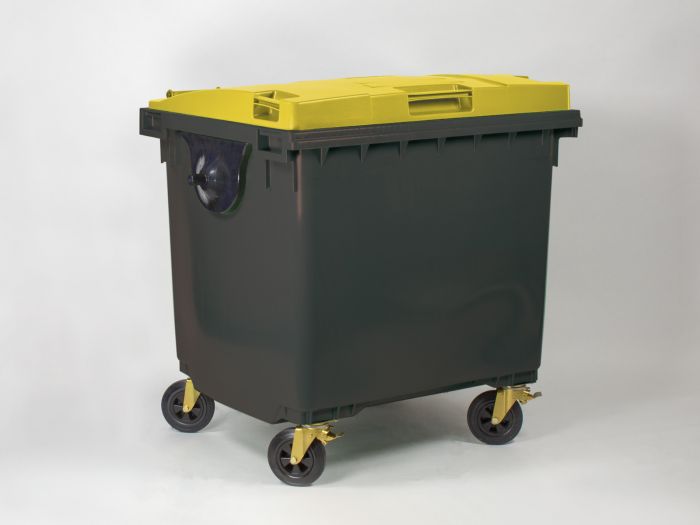 Contentor de lixo 1000L com 4 rodas, antracite com tampa amarela