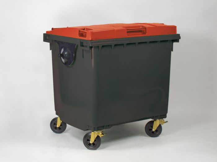 Contentor de lixo 1000L com 4 rodas, antracite com tampa vermelho