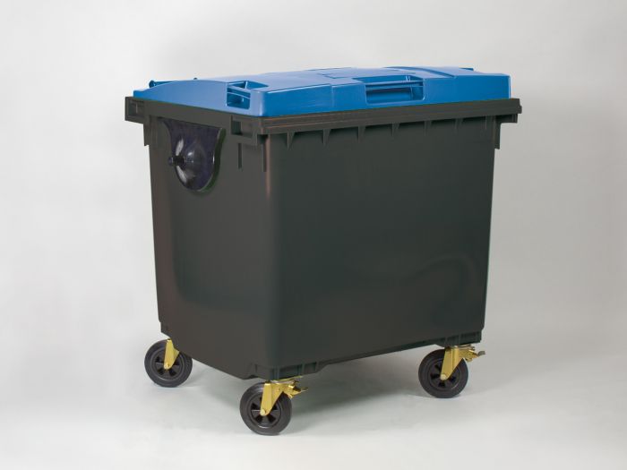 Contentor de lixo 1000L com 4 rodas, antracite com tampa azul