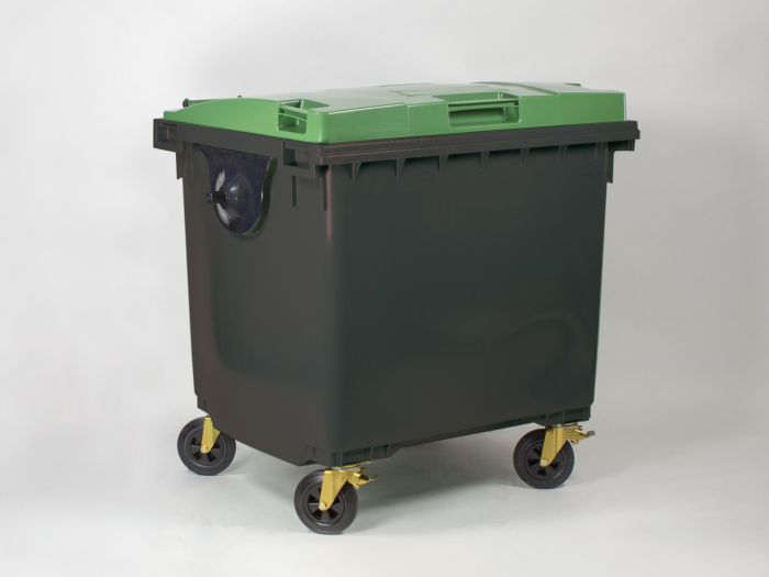 Contentor 1000 litros, 1370x1085x1315 mm corpo antracite com tampa verde