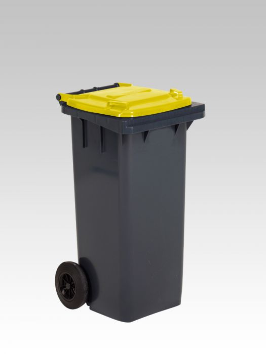Contentor de lixo 120L com 2 rodas, antracite com tampa amarela