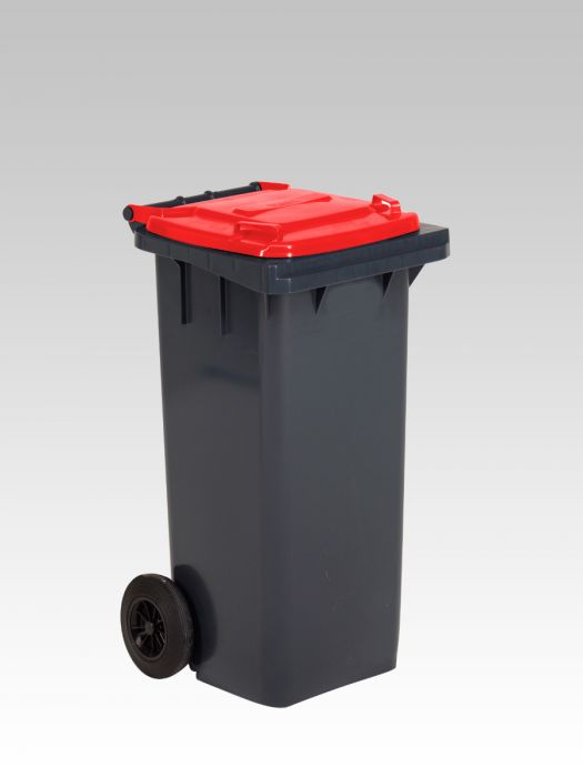 Contentor 120 litros, 480x550x940 mm corpo antracite com tampa vermelho