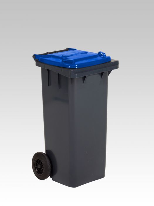 Contentor de lixo 120L com 2 rodas, antracite com tampa azul