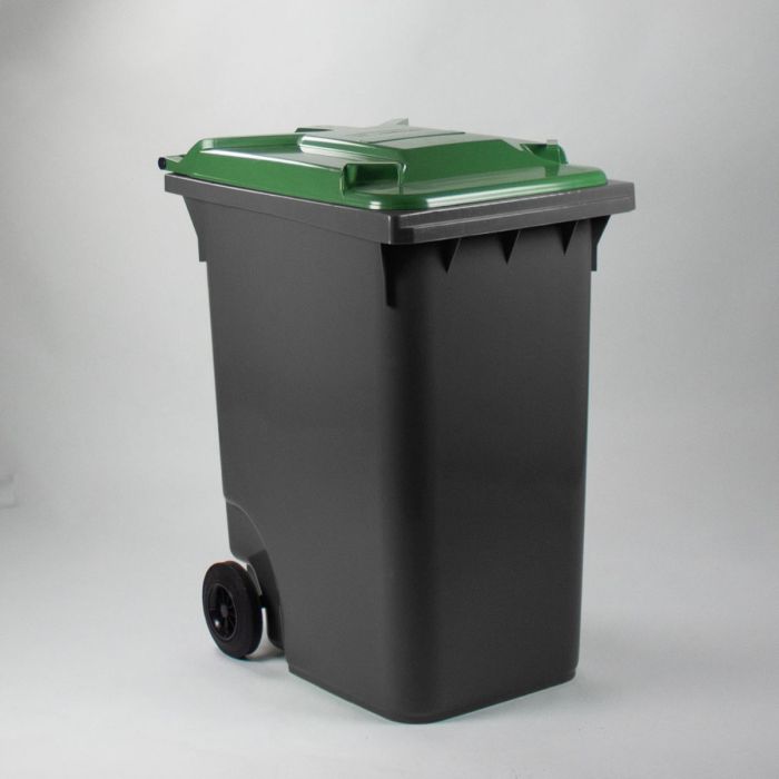 Contentor de lixo 240L com 2 rodas, cinza com tampa verde
