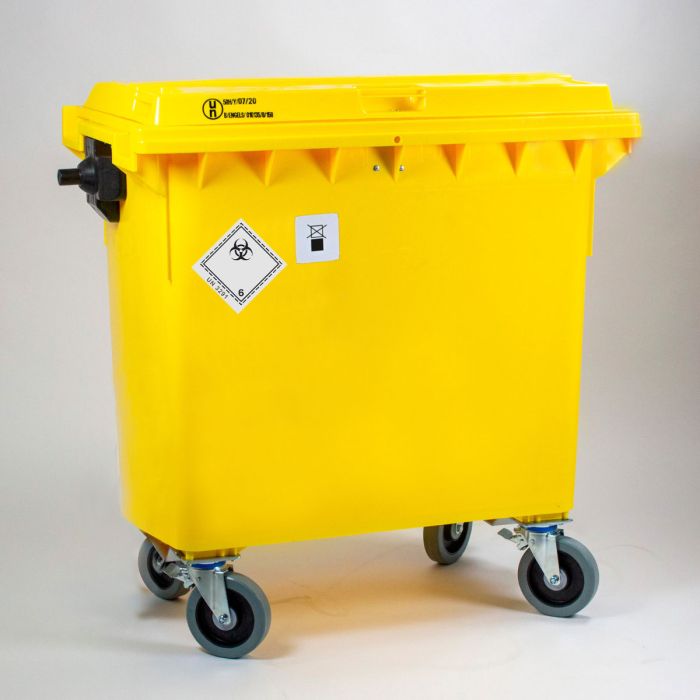 Contentor hospitalar 770 litros, 1371x 779x 1316 mm, amarelo