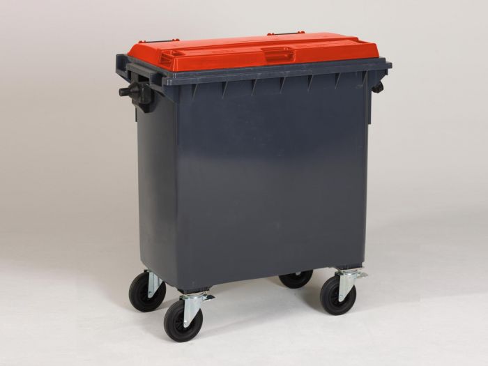 Contentor de lixo 770L com 4 rodas, antracite com tampa vermlho