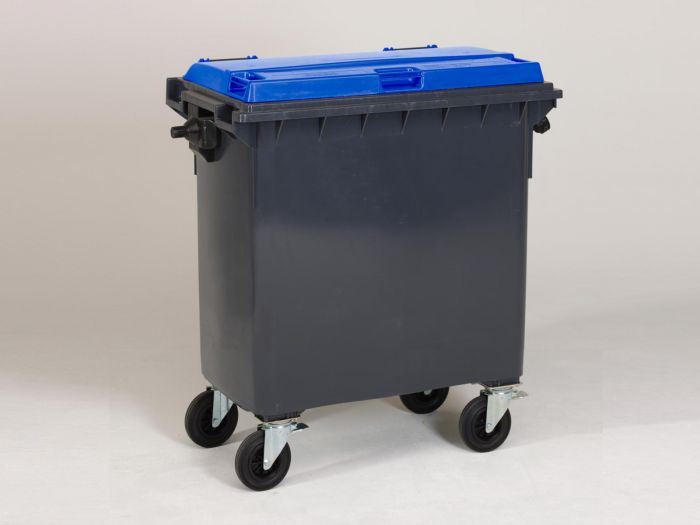 Contentor de lixo 770L com 4 rodas, antracite com tampa azul