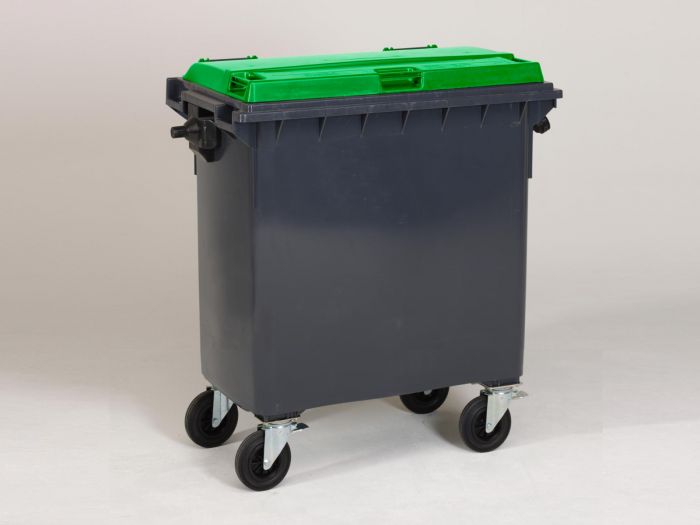 Contentor de lixo 770L com 4 rodas, antracite com tampa verde