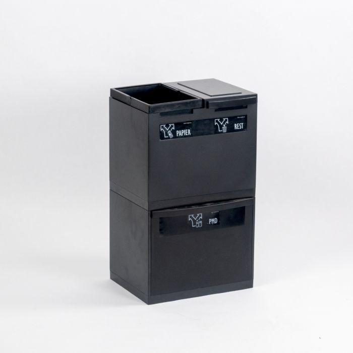 Módulo de resíduos de 3 frações 60L preto, 400x300x700 mm