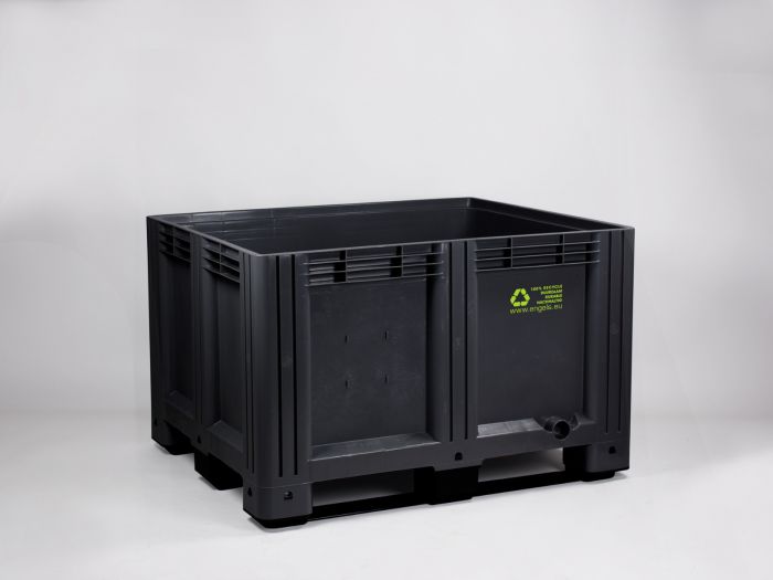 Caixa-palete 610L 1200x1000x760 mm, com 3 patins, cinza escuro reciclada