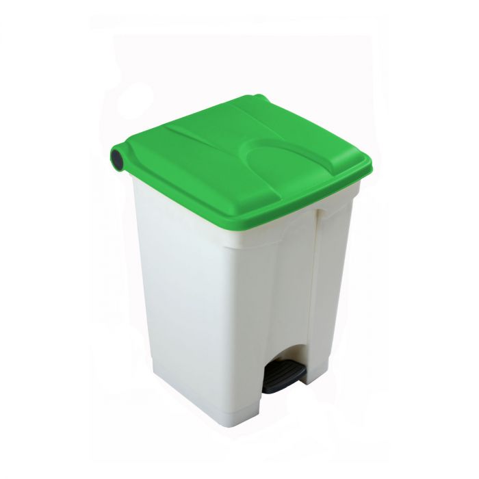 Contentor com pedal 45 L  400x400x600 mm, branco c tampa verde (por unidade)